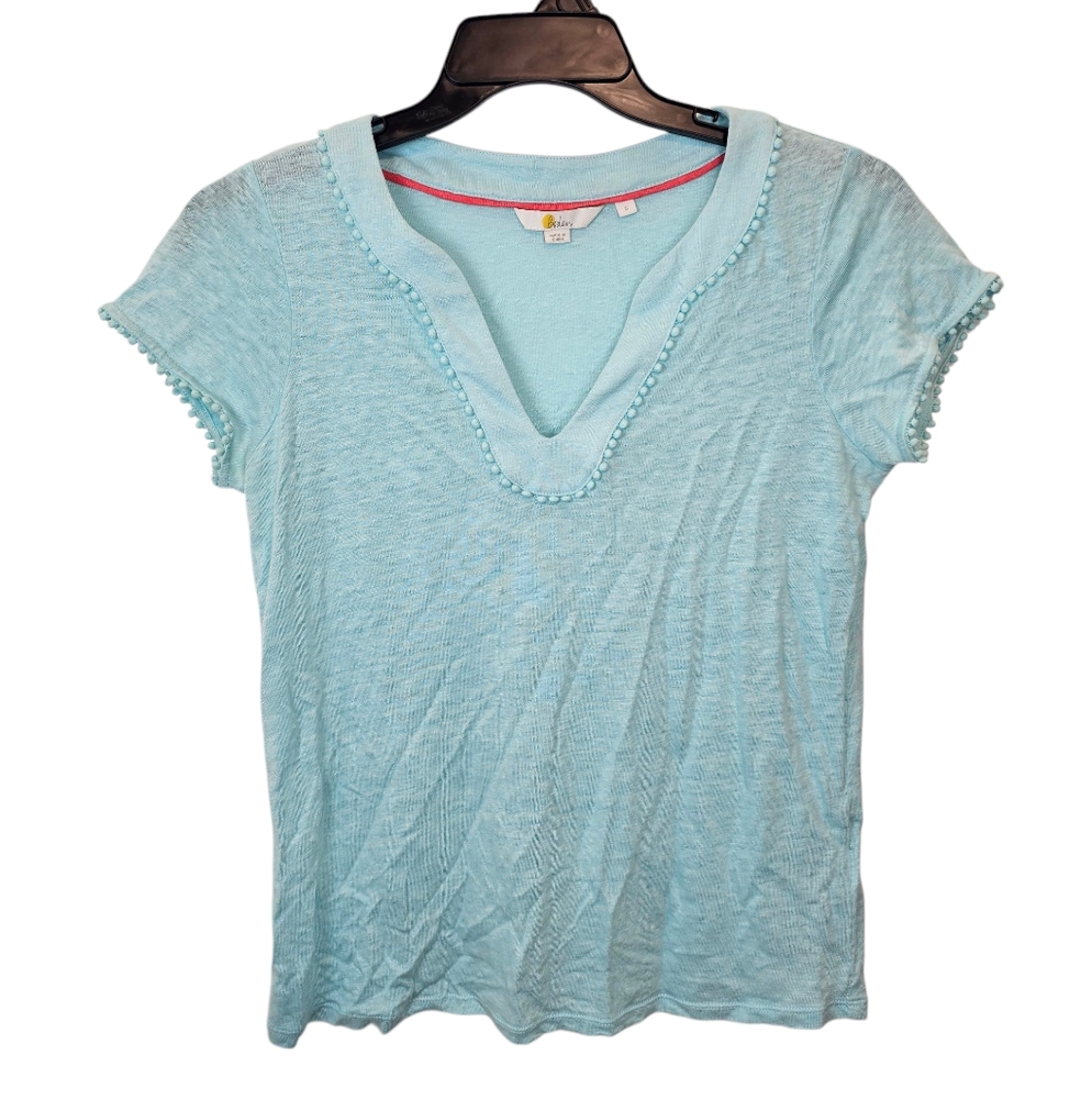 Boden Linen Notch‎ Neck Top Tee Light Blue Size Small